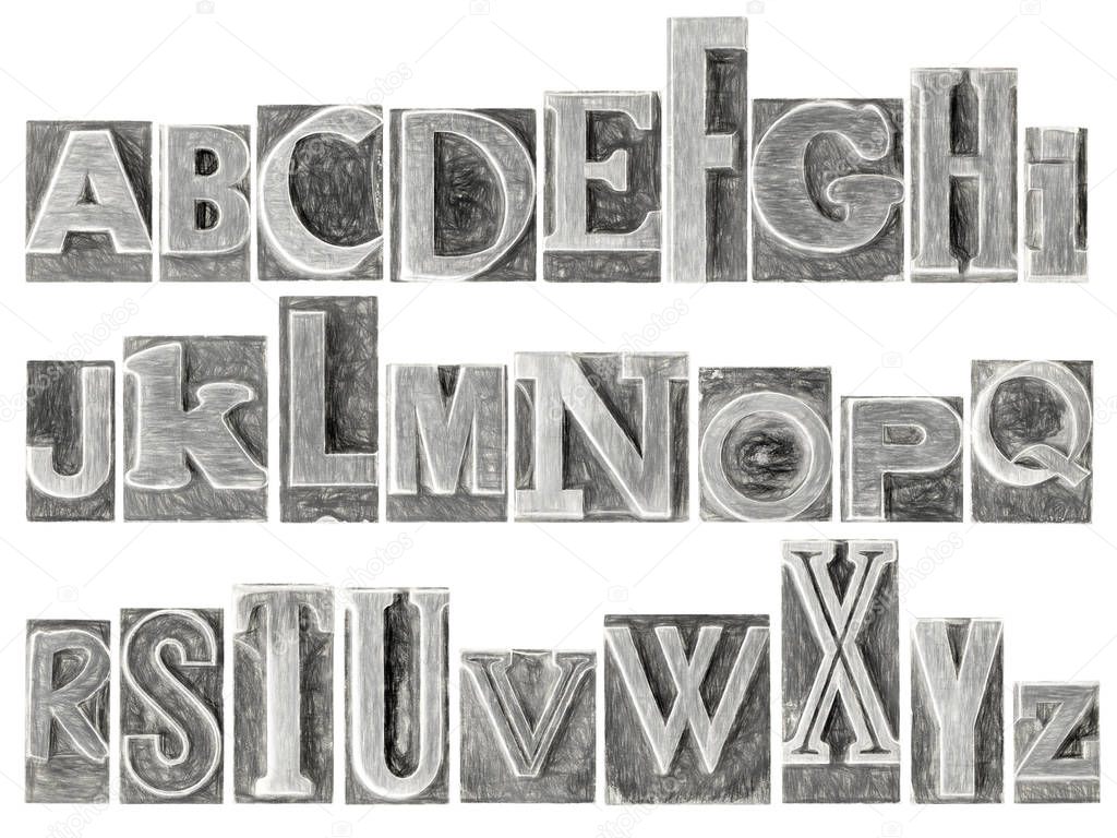 alphabet set in mixed metal type