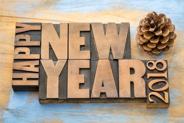 Happy New Year 2018 word abstract in wood type — Stock Photo, Image