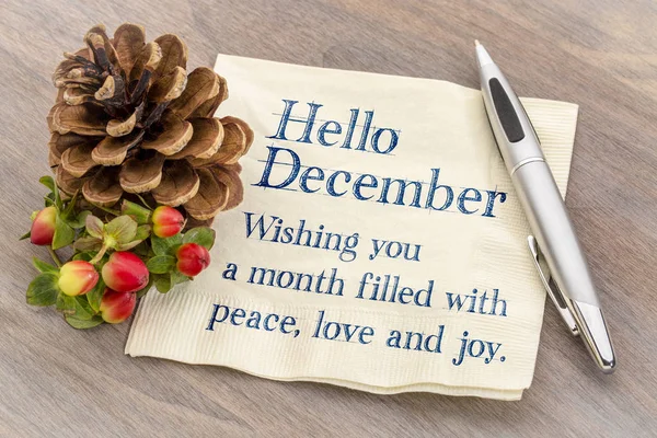 Γεια Δεκεμβρίου. Σας ευχόμαστε ειρήνη, αγάπη σε μια d χαρά. — Φωτογραφία Αρχείου