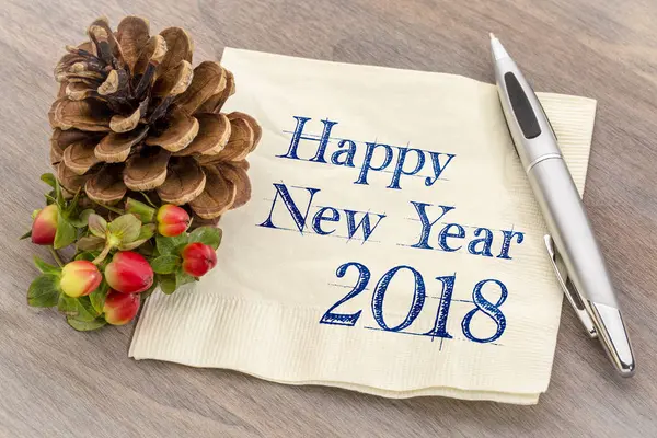 Happy New Year 2018 on napkin — Stock Photo, Image