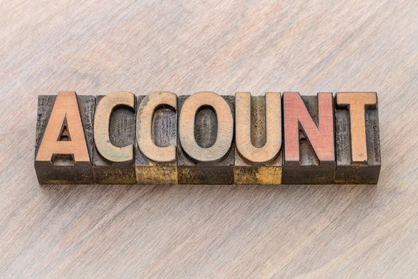 Account word abstract in wood type — Stock Photo, Image