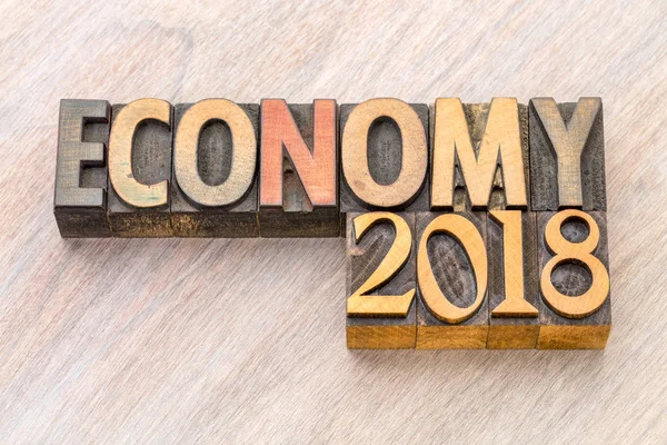 economy 2018 word abstract in wood type