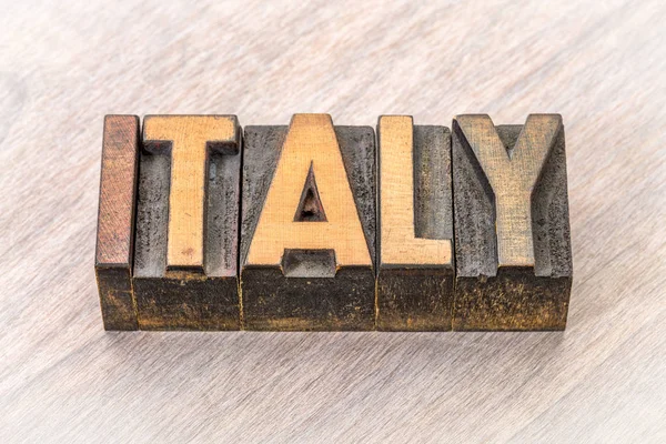 Italienisches Wort in vintage wood type — Stockfoto