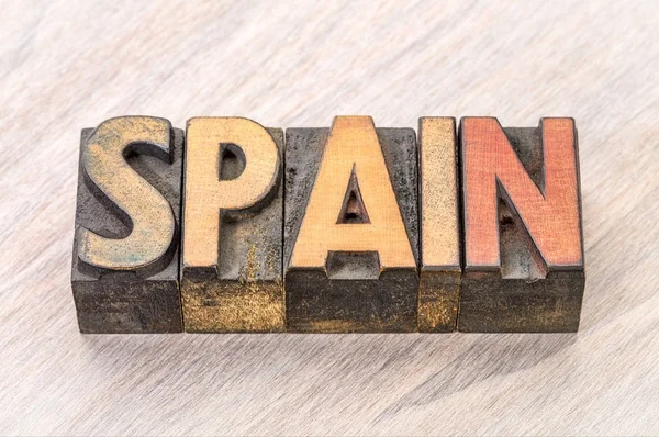 Spanje woord in vintage houtsoort — Stockfoto