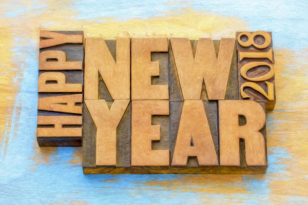 Happy New Year 2018 word abstract in wood type — Stock Photo, Image