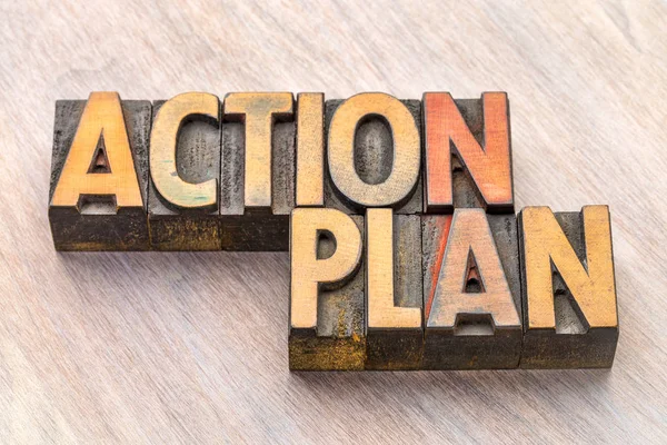 action plan word abstract in wood type