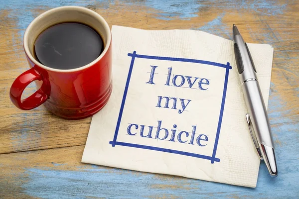 I love my cubicle - note on napkin — Stock Photo, Image