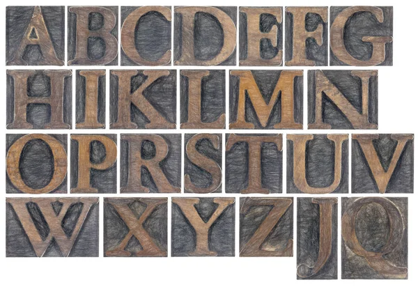 Na białym tle alfabetu z drewna typu — Zdjęcie stockowe