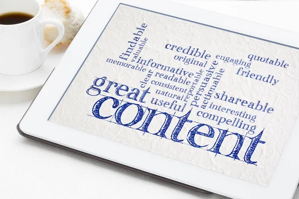 Wrting great content concept — Stock Photo, Image