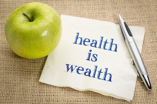 health is wealth text on napkin