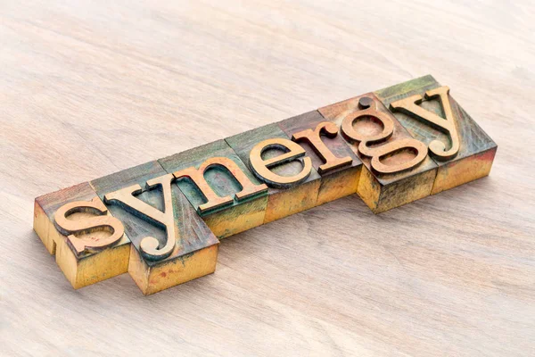 Synergy word abstract in wood type — Stock Photo, Image