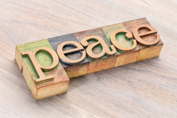 Peace word abstract in wood type — Stock Photo, Image
