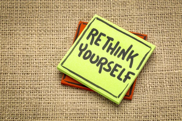 Rethink yourself - advice or reminder note — Stock Photo, Image