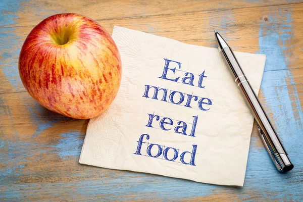 Essen Sie mehr echte Lebensmittel Mahnung Hinweis — Stockfoto