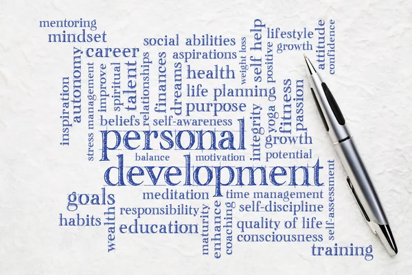 Personal development word cloud on napkin — Stock Photo, Image