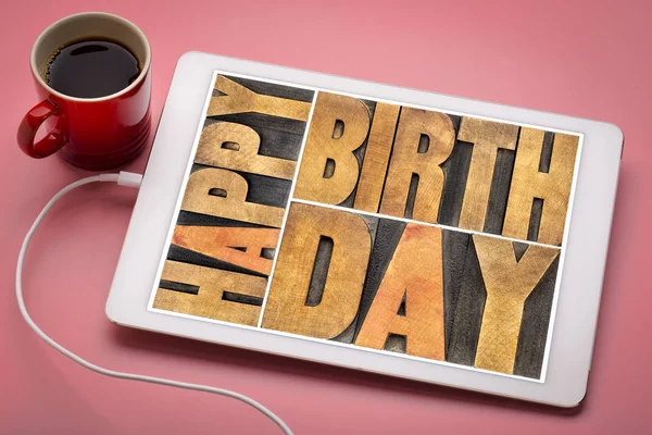 Happy birthday on digital tablet — Stock Photo, Image