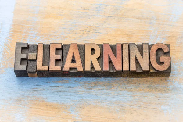 E-learning word abstract in wood type — Stock Photo, Image
