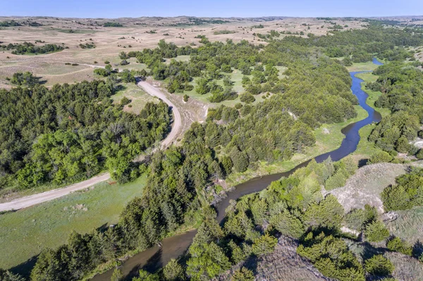Vista aérea del río triste en Nebraska Sandhills — Foto de Stock