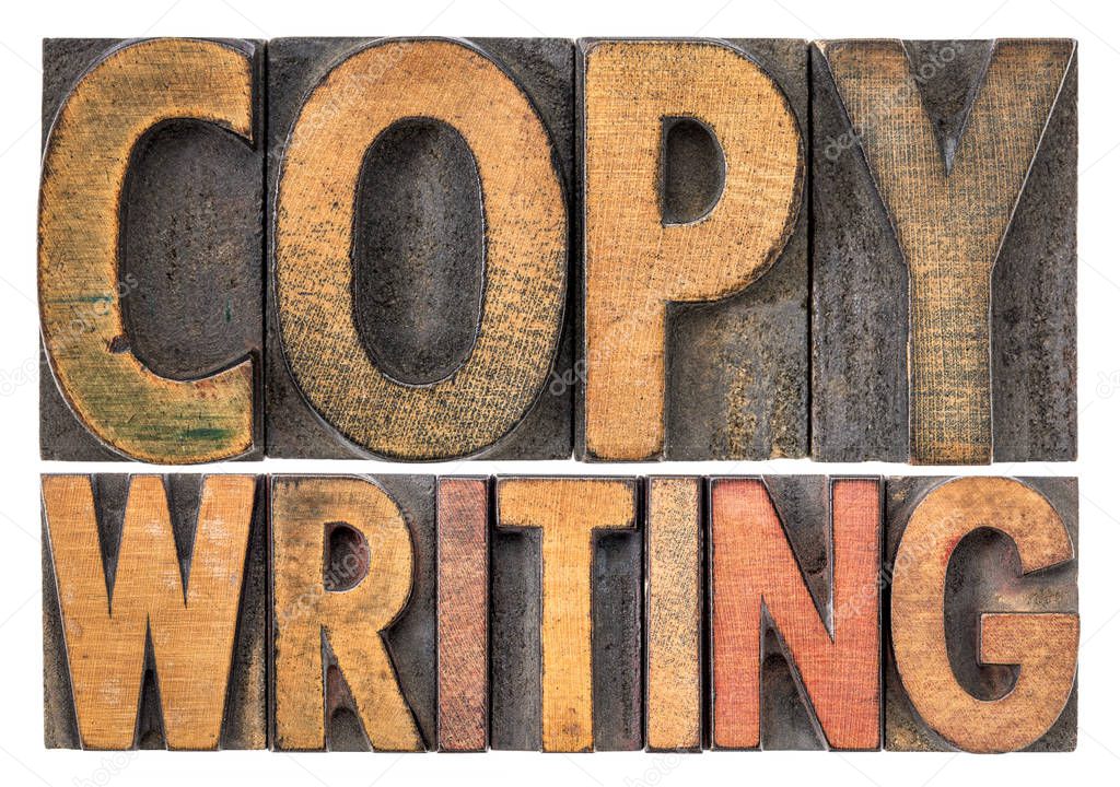 copywriting word abstract in wood type