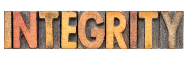 Integrity word in vintage wood type — Stock Photo, Image