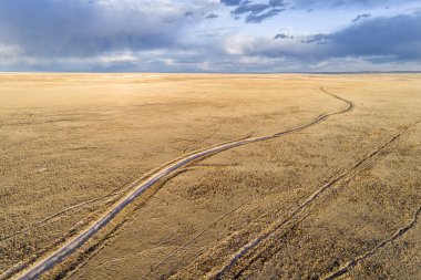 Dirt road winding through prairie in northern Colorado clipart