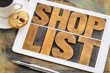 alışveriş listesi sözcük soyut tipografi Tablet