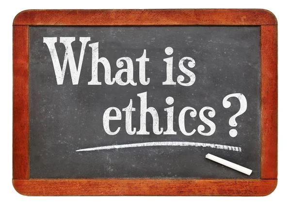 What is ethics? A question on napkin.? A question on blackboard — Stock Photo, Image