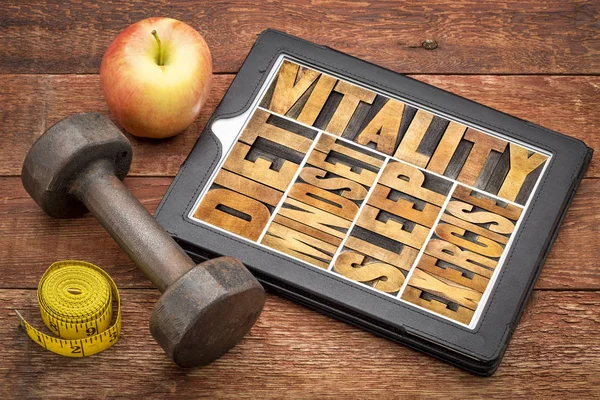 Voeding, slaap, lichaamsbeweging en mentaliteit - vitaliteit-concept — Stockfoto