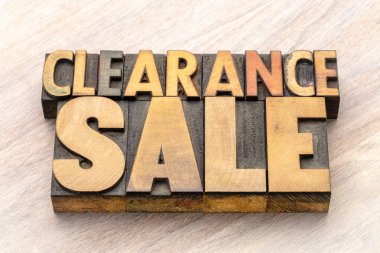 clearance sale word abstract in wood type clipart