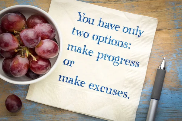 You have only two options: make progress or excuses — Stock Photo, Image