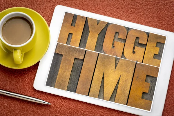 Hygge time in wood type — Stock Photo, Image