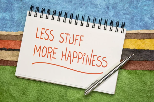 Less Stuff More Happiness Handwriting Sketchbook Colorful Abstract Landscape Decluttering — Stock Photo, Image