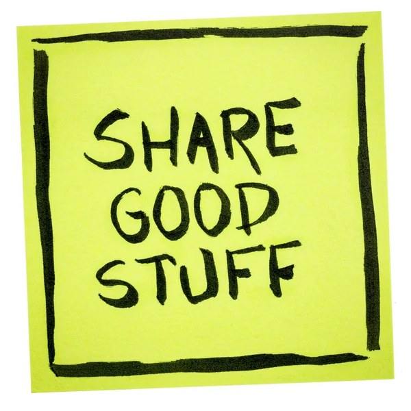 Share Good Stuff Παρακινητικός Γραφικός Χαρακτήρας Ένα Απομονωμένο Σημείωμα Υπενθύμισης — Φωτογραφία Αρχείου