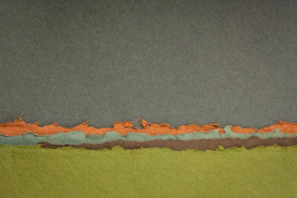 オレンジの色調の抽象的な風景 リサイクルされた綿の生地から製造されたカラフルな手作りのインドの紙のコレクション — ストック写真