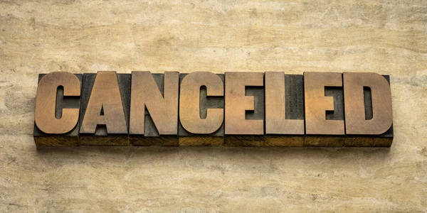 Canceled Word Abstract Vintage Letterpress Wood Type Event Cancelation Due — Stock Photo, Image