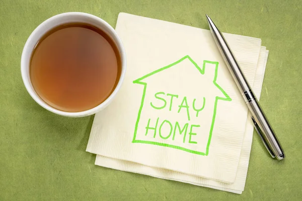 Stay Home Reminder Coronavirus Pandemic Napkin Doodle Cup Tea Social — Stock Photo, Image