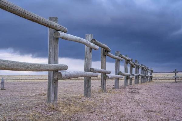 Wooden Fence Dark Stormy Sky Prairie Pawnee National Grassland Northern — Stock Photo, Image