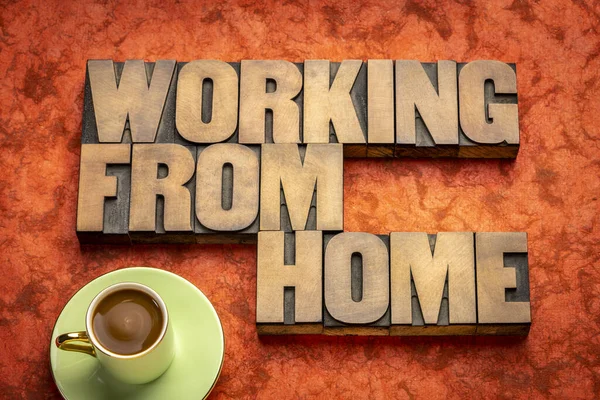 Arbeit Von Hause Aus Wortabstrakt Holzart Mit Einer Tasse Kaffee — Stockfoto
