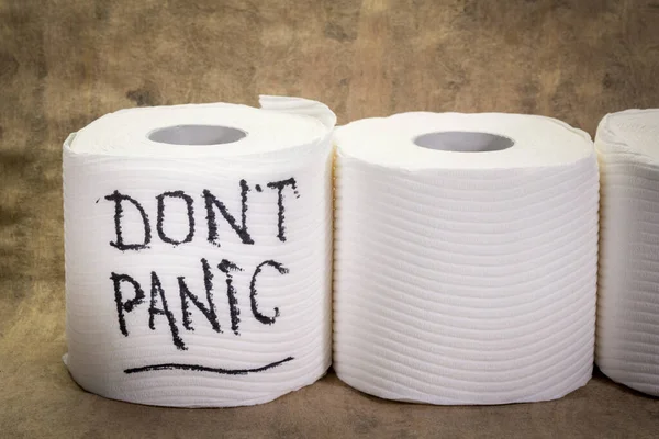 Don Panic Message Handwriting Roll Toilet Paper Covid Coronavirus Pandemic — Stock Photo, Image