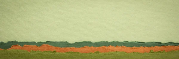 緑とオレンジの風景 リサイクルされた綿の生地 パノラマのウェブバナーから生成されたカラフルな手作りのインドの論文のコレクション — ストック写真