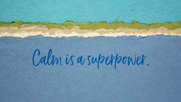 Calm Superpower Note Inspirational Handwriting Handmade Rag Paper Peaceful Ocean — Stock Photo, Image