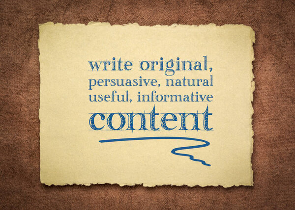 написать оригинальный, убедительный, естественный, полезный, информативный контент - создание содержательных советов - текст на газетной бумаге ручной работы

