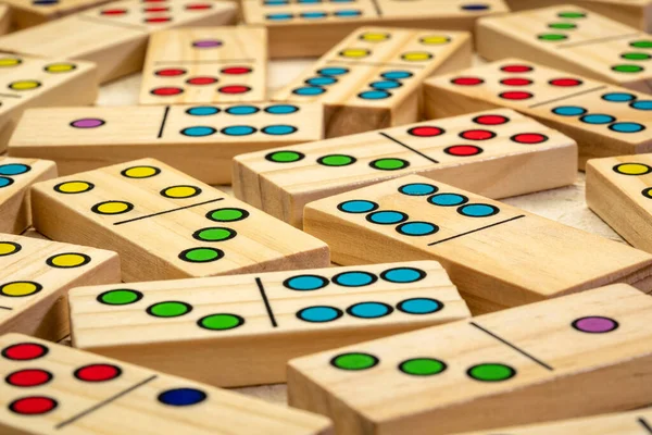 Background Random Wooden Domino Pieces Textured Bark Paper — Stock Photo, Image