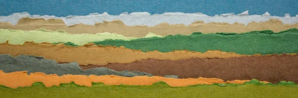 Green Brown Fields Colorful Abstract Landscape Collection Handmade Rag Papers — Stock Photo, Image