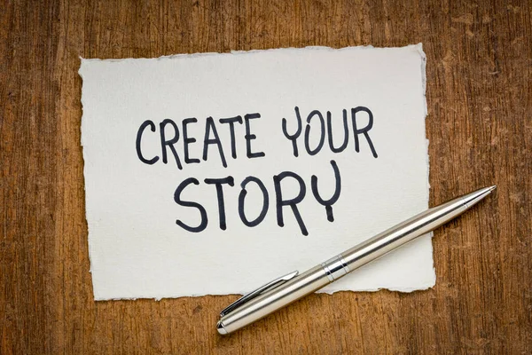 Create Your Story Inspirational Note Handwriting Handmade Rag Paper Creativity — Stock Photo, Image