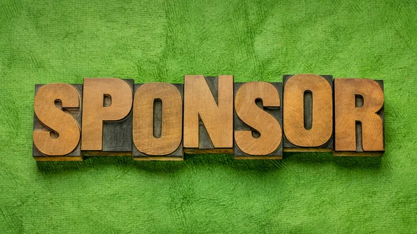 Sponsor Word Abstract Tipografía Vintage Tipo Madera Contra Papel Hecho —  Fotos de Stock