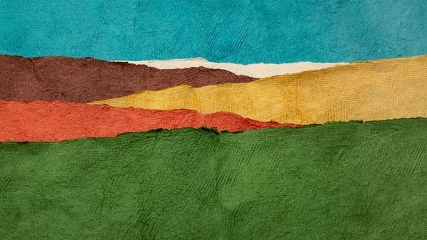 Heuvels Velden Kleurrijke Landschap Abstract Gemaakt Met Vellen Van Handgemaakte — Stockfoto