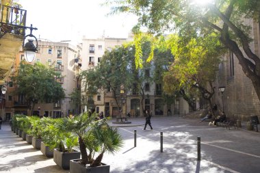 Barcelona'da tarihi çeyreğinde sokak görünümü 