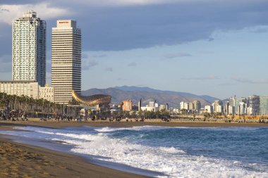 panoramik manzaralı Barcelona beach 