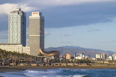 panoramik manzaralı Barcelona beach 